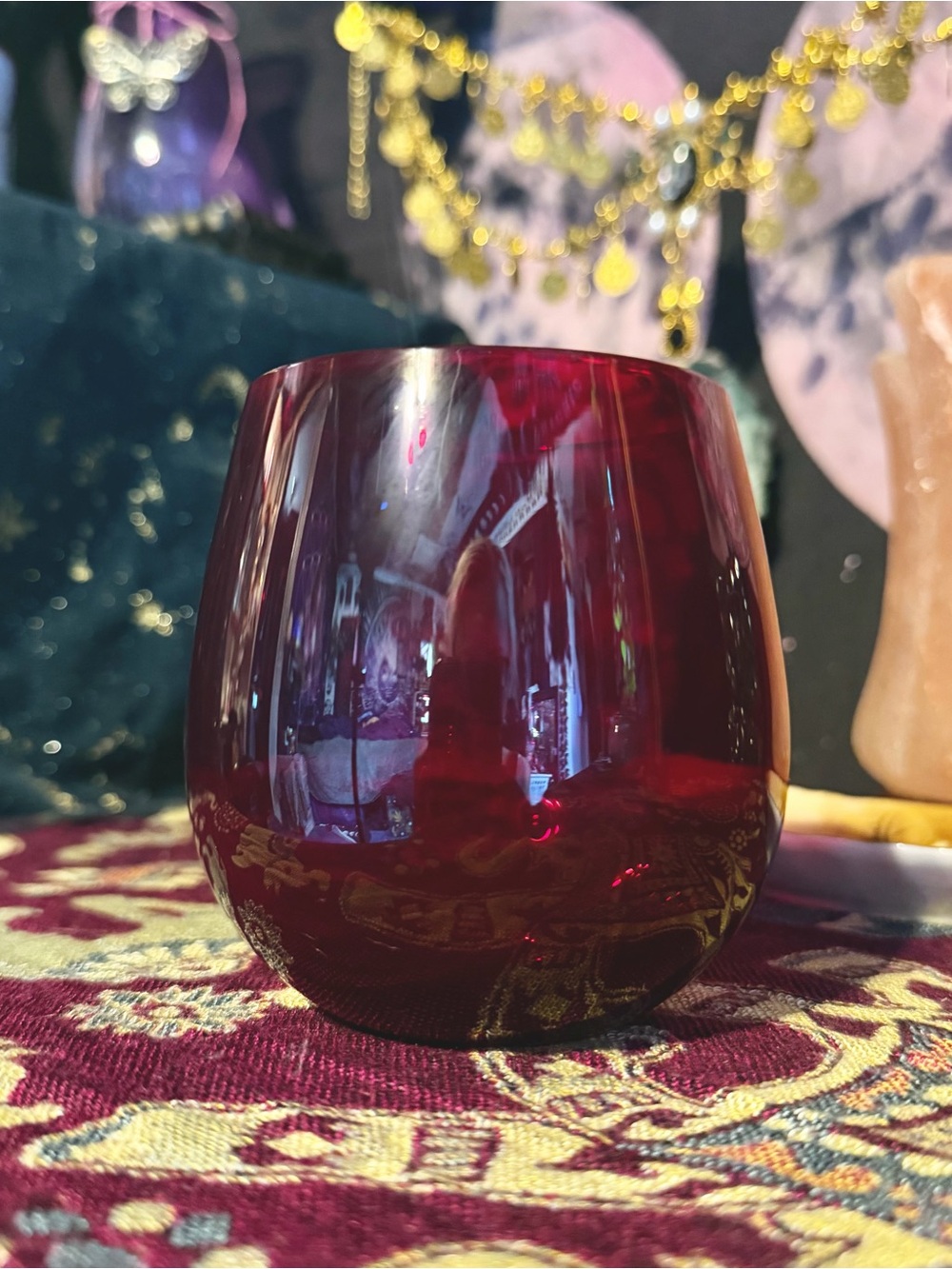 Ruby Red Stemless Wine Glass